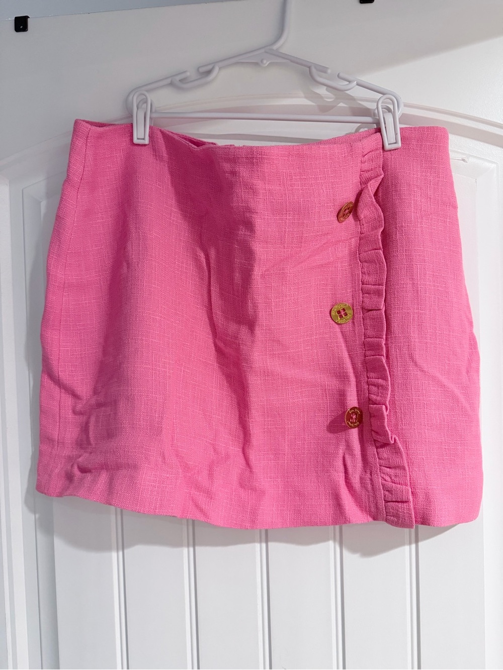 Lilly Pulitzer Bright Pink Mini Skirt with Button & Ruffle Detail